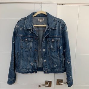 Madewell Denim Jacket with embroidered daisies (dark wash)
